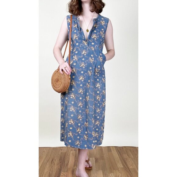 Vintage Floral Corduroy Midi Maxi Dress Cottagecore Rustic Boho Prairie Western - Picture 5 of 5